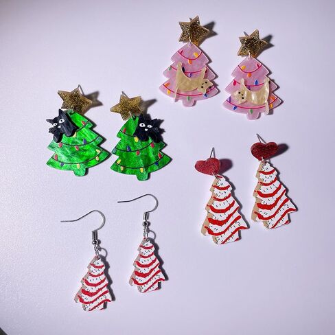 Christmas Tree Earrings for Women ​​Xmas Earrings Colourful Christmas Tree Drop Dangle Earrings Christmas Tree Cake Earrings Christmas Tree Cat Earrings Acrylic Christmas Holiday Jewelry in Kuwait