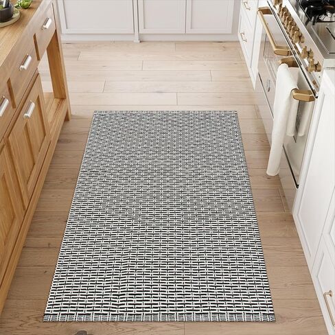 Washable Hallway Runner Rugs,2'x6' Kitchen Runner Rug Black Low Pile Carpet Runners for Hallway 6ft,Cotton Lightweight Laundry Room Rug Accent Runners for Bedroom/Living Room in Saudi Arabia