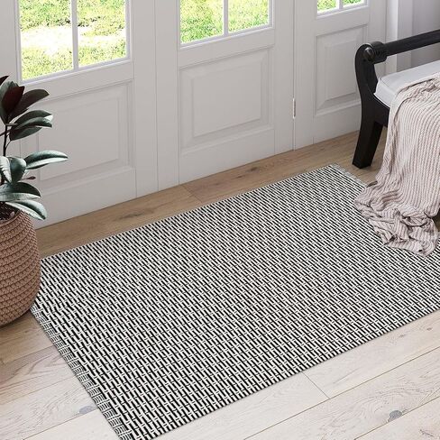 Washable Hallway Runner Rugs,2'x6' Kitchen Runner Rug Black Low Pile Carpet Runners for Hallway 6ft,Cotton Lightweight Laundry Room Rug Accent Runners for Bedroom/Living Room in Saudi Arabia