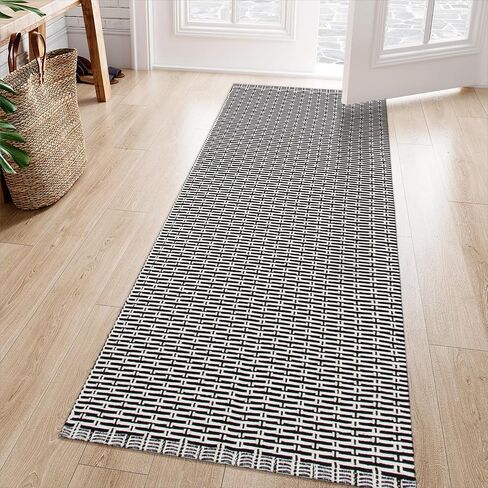 Washable Hallway Runner Rugs,2'x6' Kitchen Runner Rug Black Low Pile Carpet Runners for Hallway 6ft,Cotton Lightweight Laundry Room Rug Accent Runners for Bedroom/Living Room in Saudi Arabia