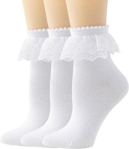 Lace Ruffle Frilly Socks for Women, Lace Ankle Socks with Double Layer Lace in Kuwait