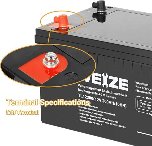 بطارية WEIZE AGM بحجم المجموعة 4D، بطارية ذات دورة عميقة 12 فولت 200 أمبير في الساعة مثالية للمركبات الترفيهية، والقوافل، والتخييم، ومقطورات العربة، وعربات الكارافانات، وبيوت السيارات، والبحرية، وسيارات الدفع الرباعي، والطاقة الشمسية خارج الشبكة in Kuwait
