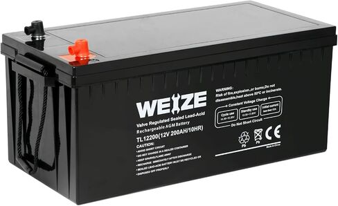 بطارية WEIZE AGM بحجم المجموعة 4D، بطارية ذات دورة عميقة 12 فولت 200 أمبير في الساعة مثالية للمركبات الترفيهية، والقوافل، والتخييم، ومقطورات العربة، وعربات الكارافانات، وبيوت السيارات، والبحرية، وسيارات الدفع الرباعي، والطاقة الشمسية خارج الشبكة in Kuwait