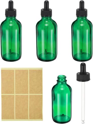 PATIKIL 60ml Glass Dropper Bottle, 4Pcs Leakproof Essential Oils Sample Liquid Perfume Container with Eye Dropper 6 Labels for Storage Home Travel, Clear in Saudi Arabia