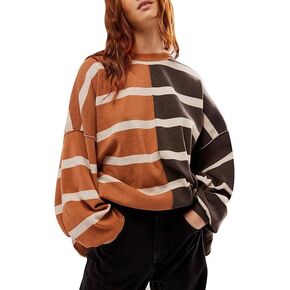 D-Sun Women's Striped Pullover Sweaters Oversized Color Block Long Sleeve Sweater Casual Knit Tops