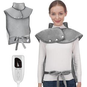 Electric Neck and Shoulder Heating Pad,Weighted Neck Heating Pad with 6 Heating Settings & 4 Timer，Large Size Heated Wrap with Auto Shut Off & Machine Washable,Grey