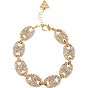 GUESS Goldtone Pave Clear Stone Statement Link Bracelet