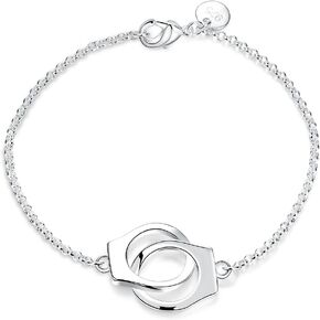 Cutesmile Fashion Jewelry 925 Sterling Silver Handcuff Chain Bracelet Partners in Crime Best Friends Bracelet