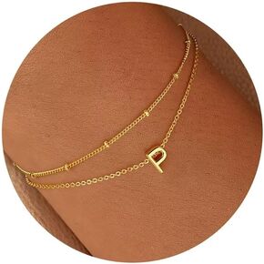 Turandoss Initial Layered Bracelets for Women, Dainty 18K Real Gold Plated Layered Letter Bracelets Charm Initial P Bracelet for Women Jewelry Trendy Gold Layered Initial Bracelet for Women