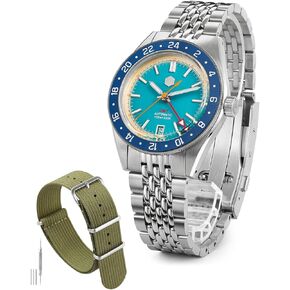 San Martin Diver GMT Watches with One-Piece Waterproof Military Watch Straps Replacement for Men & Women, Green 20MM Watchband