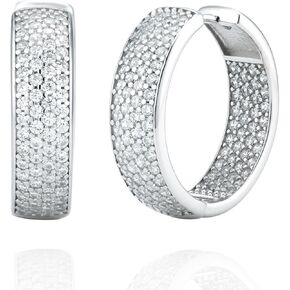 Hypoallergenic 925 Sterling Silver WIDE Cubic Zirconia Huggie Hoop Earrings for Women