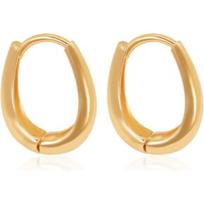 Gold Twisted Hoop Earrings Medium Oval Hoop Earrings Chunky Trendy Earrings Irregularity Hoop Earrings Everyday Hoop Earrings Cute Hoop Earrings Metallic Texture Hoop Earrings For Women