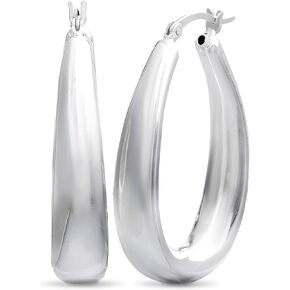 925 Sterling Silver 40mm Graduated Oval High Polished Silver Hoop Earrings for Women White