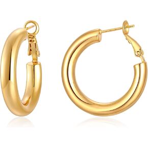 Gold Hoop Earrings for Women 14K Gold Plated Chunky Hoops Hypoallergenic Lightweight Hollow Tube Earrings