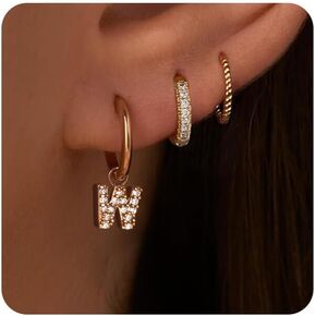 MIDEEO Initial Hoop Earrings for Women, 14K Gold Plated Hoop Letter Earrings Hypoallergenic Thick Monogram Cute Letter Name Chunky Hoop Jewelry for Christmas Gifts