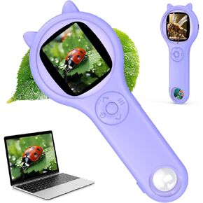 Portable Macro Microscope for Kids, 2In Pocket Digital Microscope Camera, Educational Science Toys, Built-in 8 LEDs, Christmas Birthday Gifts for Age 3 4 5 6 7 8 9 10 11 12 Girls Boys - Purple