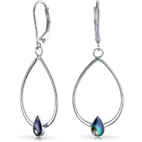 Geometric Sickle Crescent Moon Dangling Gemstone Long Oval Teardrop Earrings For Women Teen Lever Back .925 Sterling Silver