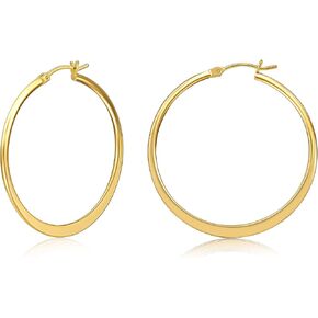 Gacimy Gold Flattened Hoop Earrings for Women, 14K Real Gold Plated Hoops with 925 Sterling Silver Post,Hypoallergenic Lightweight Earring