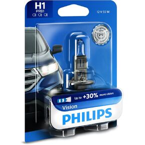 Philips H1 Vision Upgrade Headlight Bulb with up to 30% More Vision, 1 Pack
