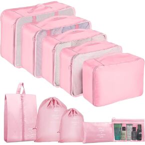 YEEYAA 9 Set Packing Cubes for Travel, Luggage Organizer Bags for Family, Durable Travel Packing Cubes for Suitcases, Mesh Breathable Suitcase Organizer Bags Set