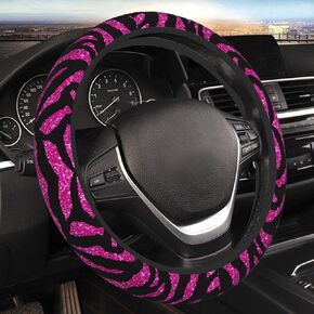 Pink Black Zebra 15 Inch Universal Steering Wheel Covers, Anti Slip Sweat Absorption Elasticity Car Accessories Steering Wheel Protector,Applicable to All Cars
