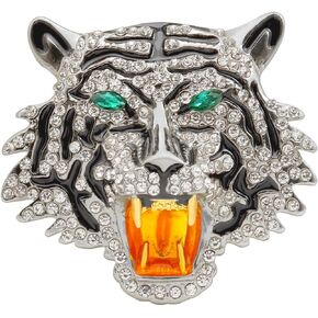 Rhinestone Tiger Head Brooch Pins,Vintage Punk Crystal Animal Tiger Suit Pin Gold Silver Animal Tiger Badge Lapel Pin for Men Suit Pin