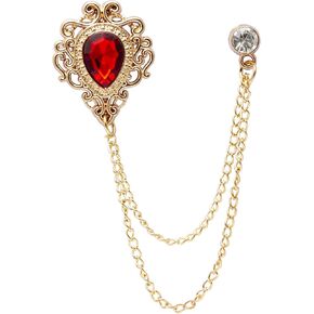 Knighthood Red Stone with Gold Engraving Metal Crystal Chain Brooch for Men