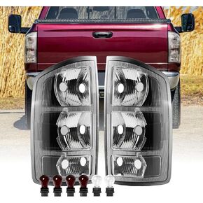 USR 02-06 Ram Pickup Tail Lights – Rear Clear Tail Lamps (Left + Right) Pair - Compatible with 2002-2006 Dodge Ram Pick Up Truck 1500 All Models (CLEAR LENS WITH CHROME & BLACK HOUSING WITH BULBS)