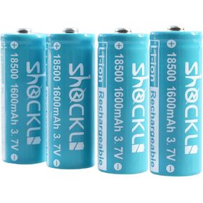 18500 3.7V Rechargeable Batteries, Shockli 18500 3.7V Li-ion 1600mAh Rechargeable Battery with Button top- (3 Pack)