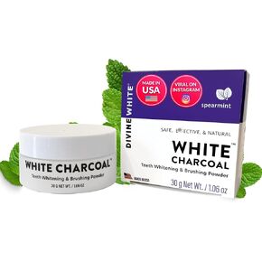 White Charcoal Powder for Teeth Whitening and Brushing - Cleans Teeth Like Whitening Toothpaste, Removes Surface Stains with Natural Ingredients and Freshens Breath. Fluoride-Free, Xylitol, USA-Made