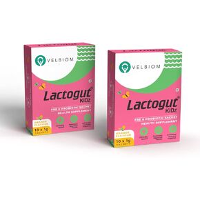 Lactogut Kidz Probiotics Powder for Kids Easy to Consume Probiotics for Children Gut Health, Overall Wellness and Immunity Vegan Clinically Proven - Pack 2