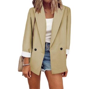 GORIFE Lady Solid Color Front Open Blazers Long Sleeve with Pockets Suit Casual Button Blazer