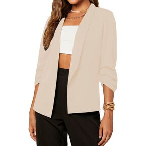 Verdusa Women's 3/4 Length Sleeve Shawl Collar Ruched Sleeve Open Front Suiting Blazer in Kuwait