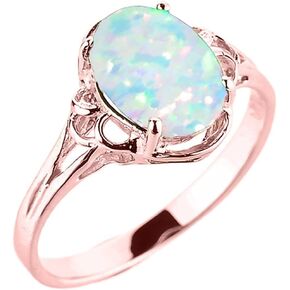 10K Rose Gold October Birthstone Lab Grown Oval Opal Gemstone Solitaire Ring