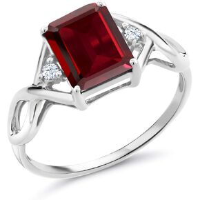 Gem Stone King 925 Sterling Silver Red Garnet Ring For Women (2.67 Cttw, Emerald Cut 9X7MM, Gemstone Birthstone, Available in size 5, 6, 7, 8, 9)