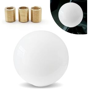 1 PC Car Shift Knob, 2.17" Spherical Smooth Easy-to-Grip Gear Lever Ball, Modification Shift Lever Accessories with 3 Thread Adapters, Universal for Manual Transmission Cars Trucks (White)