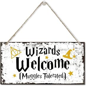 Wizards Welcome Muggles Tolerated Sign,Printed Wood Plaque Sign,Hanging Wizardry Welcome Wall Decor,Family Signs for Home Decor Gift,Funny Welcome Signs,Home Decor Wall Art Sign 10 x 5