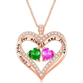 Valentines Day Gifts Forever Love Heart Pendant Necklaces for Women 18k Rose Gold Plated 12 Months Double Heart Birthstone Jewelry Anniversary Valentine Mothers Day Christmas Gifts for Women Her Wife Girlfriend Mom Mother