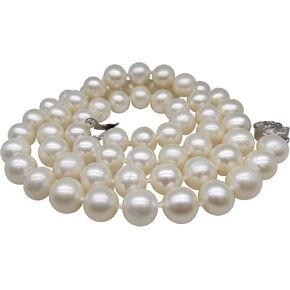 II ROUND PEARL II Real Pearl Necklace for Women Ivory Beige Cream White Pearls Jewelry Men Cultured Freshwater Sterling Silver Wedding