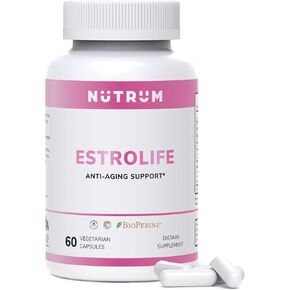 Estrolife Anti-Aging Support for Women by Nutrum, Vegan Supplement for Long Lasting Female Hormonal Balance, Ovarian Function, Skin Hydration, Elasticity and Firmness, Menopause Relief, 60 Capsules