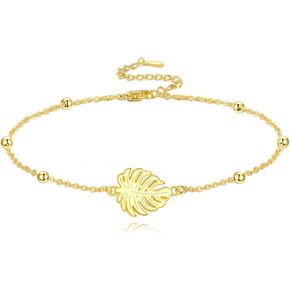 POPLYKE Gold Plated Leaf Tropical Monstera Bracelet 925 Sterling Silver Charm Bohemian Bracelet Gifts for Birthday