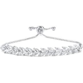 Crystal Leaf Bracelet for Women Adjustable Cubic Zirconia Tennis Chain 18K Gold Plated Bridal Wedding Jewelry