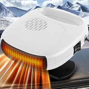 Car Heater, 12V 150W Portable Car Fans 2 in 1 Heating & Cooling Thermostat Fast Heating Defrost Defogger with Plug in Cigarette Lighter, White