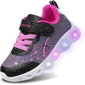 GEERX LUMI Kid Girls Light Up Shoes Toddler Flashing Lights Sneakers Sparkle Glitter Star Tennis Shoe (Toddler, Little Kid)