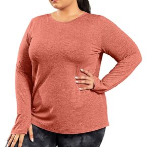 FOREYOND Plus Size Long Sleeve Athletic Tops for Women Soft Dry Fit Workout Tops Stretchy Lightweight Yoga Clothing XL-5XL
