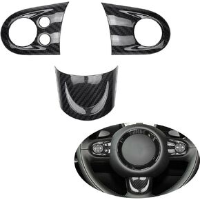 Compatible with Carbon Fiber Steering Wheel Cover Anti-Slip Interior Decoration Trim for BMW Mini R55 2007-2014 R56 2006-2013 R57 2007-2015 (3Pcs Black)