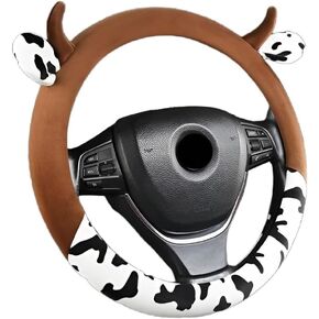Cow Print Steering Wheel Cover Universal 15" Cute Car Steering Wheel Grip Wrap Non-Slip Stretchy Car Protective Case Cover Plush Circular Steering Wheel Protector Fit Most SUV Vans Truck