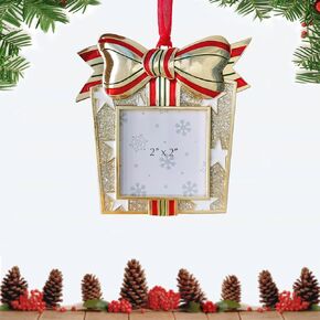 Christmas Hanging Ornaments Picture Frame, 2024 Xmas Tree Family Photo Frame Decoration DIY Photo Ornaments Christmas Gift Small 2x2 Inches Photo Frame (Gold)