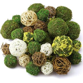 Yunsailing 36 Pcs Moss Decorative Balls for Centerpiece Bowls and Rattan Wicker Balls Handmade Moss Orbs Vase Filler for Garden Wedding Home Christmas Party Decoration(Elegant Colors)