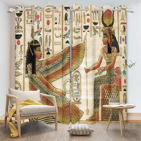 Ancient Egypt Room Darkening Curtains for Living Room Bedroom Mural Painting Egyptian Queen Hieroglyphs Egyptian Ancient Order Goddess Decorations Window Curtain Drapes,21x45 inch,2 Panels